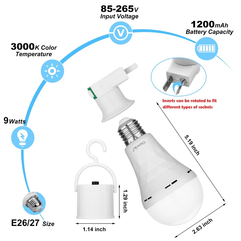 Ostwiki 10 Pack Rechargeable Light Bulbs, Emergency Light Bulbs for
