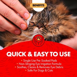 Miracle Care Eye Wash Pads For Dogs And Cats Made In USA, Soft Pet Wipes For Gently Cleaning Eyes, Sterile Cat and Dog Wipes Formulated To Remove Eye Debris, 90 Count