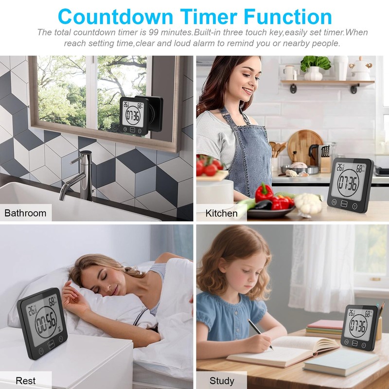 YiChZhe Bathroom Alarm Clock Bath Timer Waterproof Digital Bathroom Clock