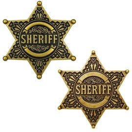 2 Pcs Sheriff Badge, Western Cowboy Star Pin, Deputy Badge Adult, Vintage Alloy Brooch for Costumes, Cosplay and Theatrical Performances