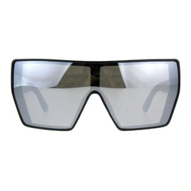 PASTL Extra Oversized Fashion Sunglasses Flat Top Shield Frame Black, Silver Mirror