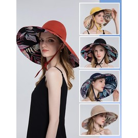 AIEOE Sun Hats for Women Wide Brim Summer Hats Ladies UV Protection Beach Cap Double-Sided Packable Sunhats Cotton Outdoor Garden Hat Travel Holiday Hat Brick Red