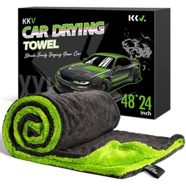 KKV Full-Sized SUV Drying Towel, 48”x24” Dual Sided Microfiber Car Cleaning Towel with Twisting Yarn Technique, 1400GSM Super Absorbent, Scratch-Free, Machine Washable (Darkgray-GreenYellow)
