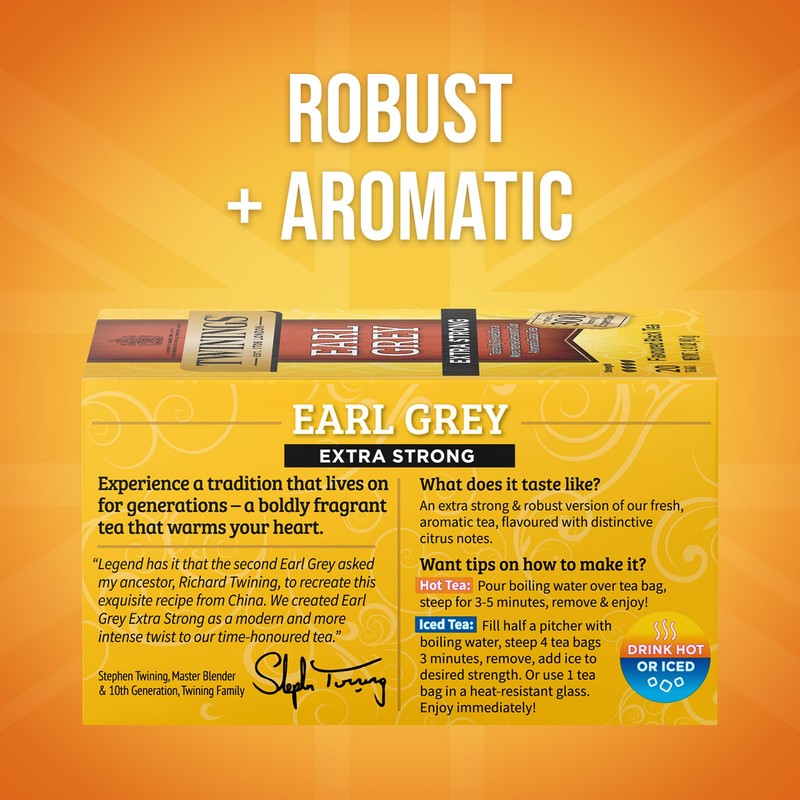 Twinings Earl Grey Extra Strong Black Tea Individually Wrapped Bags,