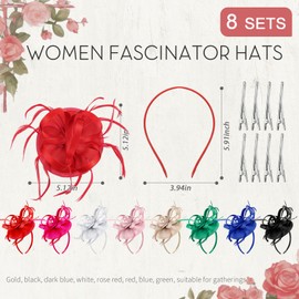 Roshtia 8 Pcs Derby Party Fascinators Hats for Women with Headband and Clip Feathers Women Fascinators for Tea Party Wedding