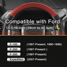 West Llama Car Steering Wheel Cover for Ford F-150, F-250, F-350, Expedition with 3D Texture (Black+Red-Large Size)