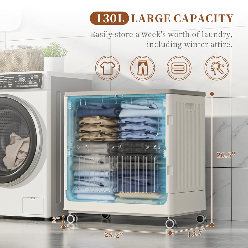 HAIXIN HOME Rolling Laundry Hamper with Lid, 130L Large Capacity