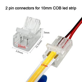 HAMRVL 10mm COB LED Strip Light Connectors Strip to Wire Solderless Transparent Track Lighting kit Adapter Connection, with 6M/19.68ft Led Wire Extension Cable for 5050 Led Tape 12/24V (2 Pin, 10mm)