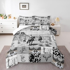 Feelyou Rodeo Cowboy Style Bedding Set Full Size Wild West Cowboy Comforter Set for Kids Boys Girls Decor Western Comforter Grunge Design Duvet Set Bedroom Quilt Set