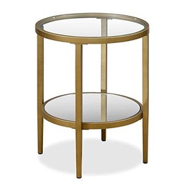 Henn&amp;Hart Glass Side End Table with Shelf in Gold Brass