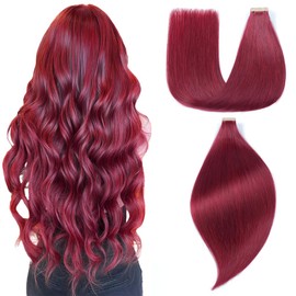 EINbeauty Tape Extensions Real Hair 20 Pieces Extensions Real Hair 40 cm 40 g Burgundy Tape In Extensions Real Hair Invisible Real Hair Extensions Tape Straight Hair Extensions for Women (16 Inches,