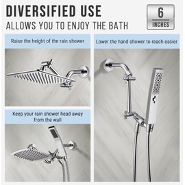 G-Promise Shower Head Extension Arm, Stainless Steel Adjustable Extender with Locking Set Screw, Rise or Lower Rainfall and Fixed Shower Head (6 Inch, Chrome)