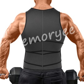 Memoryee Men's Neoprene Sauna Vest Body Shaperwear Sweat Vest Waist Trainer Fitness Corset Zip Tank Top, Grey (double belt)