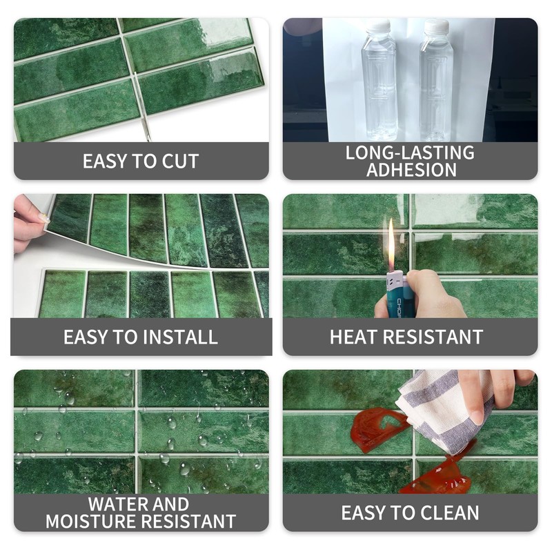 10 Sheet Peel and Stick Subway Kitchen Backsplash Tiles,3D Rectangle