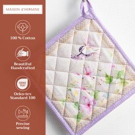 Maison d' Hermine Pot Holder 100% Cotton Potholder Heat Resistant (8"x8") with Loop Hot Pads, Kitchen, Baking, Barbeque & Microwave, Magnolia Mornings - Spring/Summer