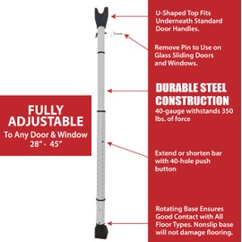 Product Trend Dual Security Bar, 1-Set Adjustable-Length Portable Strong Door Bar for Hinged and Sliding Patio Doors & Windows, Home Safety and Travel Security, Extends 28 Inches to 45 Inches, White