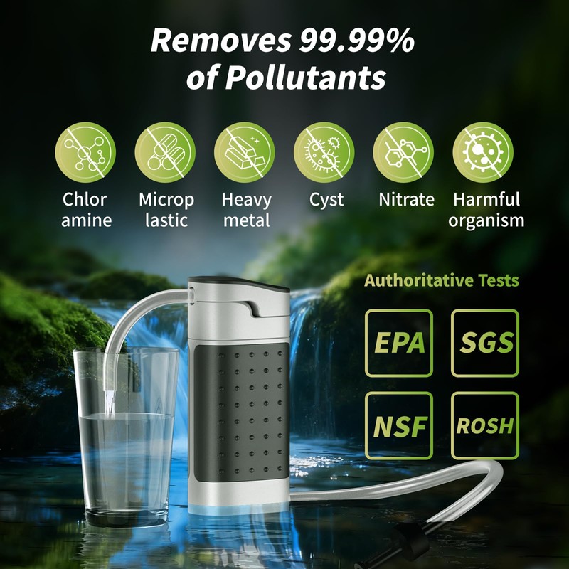 XIEYIGMO Portable Water Filter Pump, High-Volume Purification Filter for Backpacking,