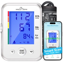 Easy@Home Blood Pressure Monitor for Home Use: Easy@Home Upper Arm Large Cuff BP Machine - Automatic Tensiometer with 3-Color Backlit Hypertension Display and 2 Users - Not Bluetooth Enabled, Manual Data Entry Available via the Free MyHeartPal App | EBP-095