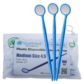 100PCs Dental Grade Disposable Dental Mouth Mirrors by VASTMED | Blue Oral Dental Mirror Plastic Dental Instrument | Anti Fog Mouth Glass Mirror for Teeth with Handles Plastic Tooth Mirror