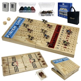 Large 23 inches Horse Racing Board Game with 11 Luxury Metal Numbered Horses, Foldable Wood Horse Race Board Game with 2 Sets of Dice, 2 Boxes of Cards, 80pc Poker Chips for Parties and Gambling