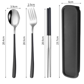 Jindizi 2 Set Portable Cutlery Set with Case Include Fork Spoon Chopsticks, Portable Travel Utensil Set, Reusable Stainless Steel Camping Utensils Set, Lunch Cutlery Set for Work School (Silver+Black)