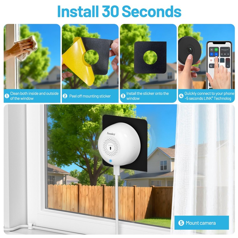 Noonkey Window Camera for Home Security - 3MP Ultra HD,