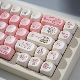 SUEHIODHY PBT Pink Pig Keycaps Set MOA Profile Cute Keycaps Custom Dye-Sublimation Keyboard Keycaps for Cherry Gateron MX Switches Mechanical Keyboards