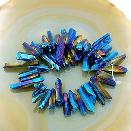 AD Beads Titanium Coated Natural Quartz Crystal Druzy Freeform Stick Pointed Beads 8" (Metallic Blue + Purple)