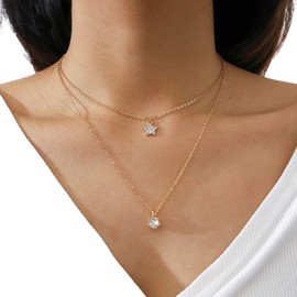 Aneneiceera Boho Layered Shining Rhinestone Star Necklace Crystal Star Pendant Choker Necklace Gold Chain Multi-Layered Necklace Jewelry for Women Girls
