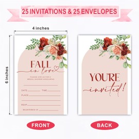 25 Bridal Shower Invitation Cards With Envelopes - Watercolor Floral Arch, Fall In Love - Double-Sided Invites For Newlyweds, Wedding & Bridal Shower Celebration, Party Favor & Decorations - B20