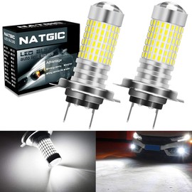 NATGIC H7 LED Bulbs Super Bright 3000LM 3014SMD 144-EX Chipsets with Lens Projector for Fog Lights, Automotive Driving Lamps, Daytime Running Lights, Xenon White (Pack of 2)