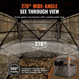 Happybuy 270° See-Through Hunting Blind, 2-3 Person Pop-Up Deer Tent, Portable Ground Blind with Carry Bag, One-Way Mesh for Turkey & Deer Hunting, Resilient Outdoor Material