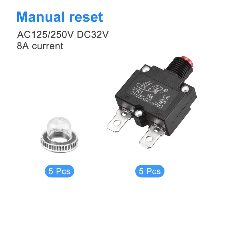 MECCANIXITY Circuit Overload Protector 8A AC125/250V DC32V Push Button Thermal