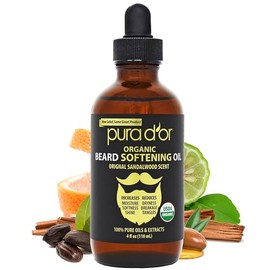 PURA D'OR Beard Oil (4oz Value Size) 100% Pure & Natural Leave-In Conditioner and Softener, For Groomed Beard Growth, Mustache, Face and Skin, For Men