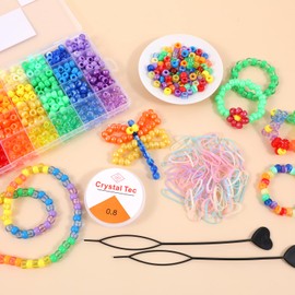 Pony Beads Bracelet Making Kit, Rainbow Kandi for Jewelry DIY, Hair Beads for Braids With Beaders, Rubber Bands, Elastic String - Ideal Gift for Women