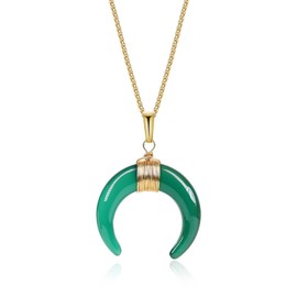 COAI Women's Moon Pendant Made of Gemstones Necklace, Green Agate, Green Agate