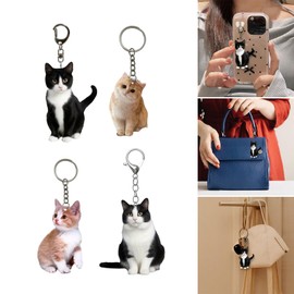 HUANGHUN Keychains 4Piece Set Cartoon Cat Keychains Acrylic Key Holder Key Pendant Acrylic Texture Cat Bag Charm Present for Fashion Lovers