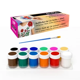 MEBY Textile Paints - Fabric Paint Set with Brush, Washable & Bright Textile Paints for Children & Adults, Ideal for T-Shirts, Bags & Fabrics (12 Colours x 25 ml)