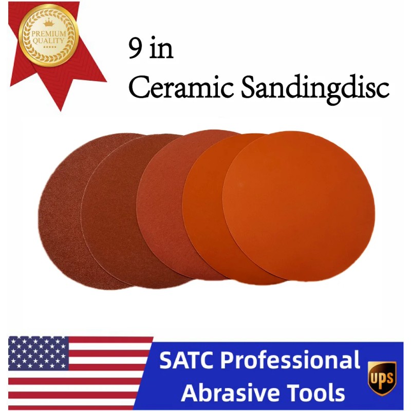 9" 225mm Ceramic Orange Sanding Discs Hook & Loop Backing