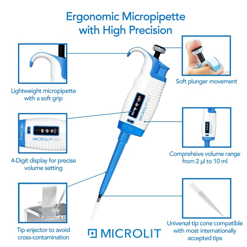 MICROLIT - Single-Channel Pipettes with Adjustable Volume, Accurate and Calibrated