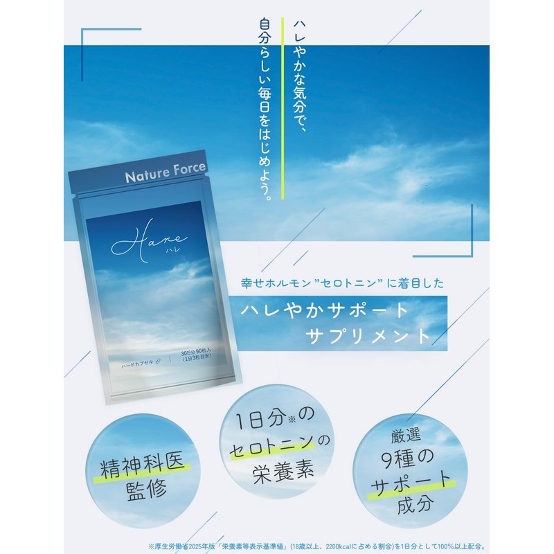 【パワーアップ・精神科医監修】 セロトニン 幸せホルモン トリプトファン サプリ GABA ラフマ Hare ハレ 90粒入