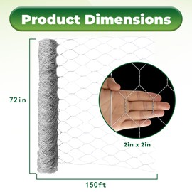 LiGuVCY 72 in x 150 ft, 2 inch Metal Mesh Pencing, Chicken Wire Fencing, Hexagonal Galvanized Mesh, Poultry Wire Netting for Chicken, Duck, Goose, Rabbit Fencing