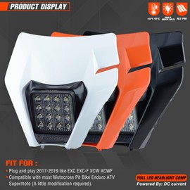 fewfuss Dirt Bike Led Headlight Motorcycle 2020-2022 Enduro Headlight Kit for EXC EXCF SX SXF XC XCF XCW XCFW (White-Dual 16)