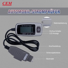 CEM CF-02 Car Blade Fuse Tester with LCD Display / 48 V / 20 A / Standard Adapter Grey