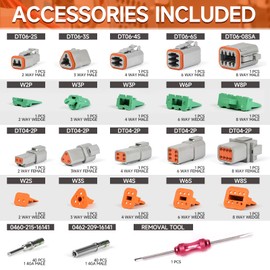 iCrimp Deutsch Crimp Tool Kit, Closed Barrel Crimper 4 Way Indent, 8 Impression Deutsch Crimper for Solid Contacts Gage 14,16&18 with 105PCS DT Connector Kit for Automotive Electrical