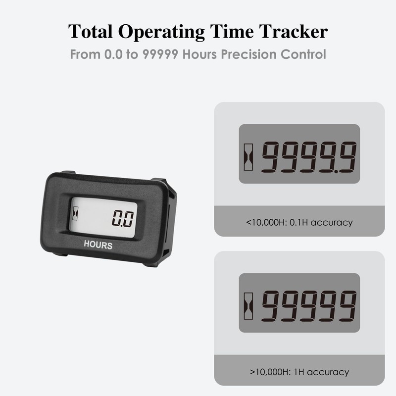 NInE-ROnG AC/DC Hour Meter, Digital Engine Hourmeter Gauge 5-35V, Non-Resettable