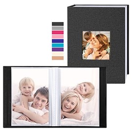 Ywlake Photo Album 4x6 100 Pockets 2 Packs, Small Mini Capacity Linen Photo Album Bulk Sets, Each Pack Holds 100 Top Loader Vertical Only Picture for Kids Boy Girls Black
