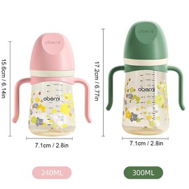 Obenri Baby Sippy Cup 240ml/8oz, Toddler Water Drinking Bottle with Non-Spill Valved Spout and Handle for 6+ Months, Pink/3Pack