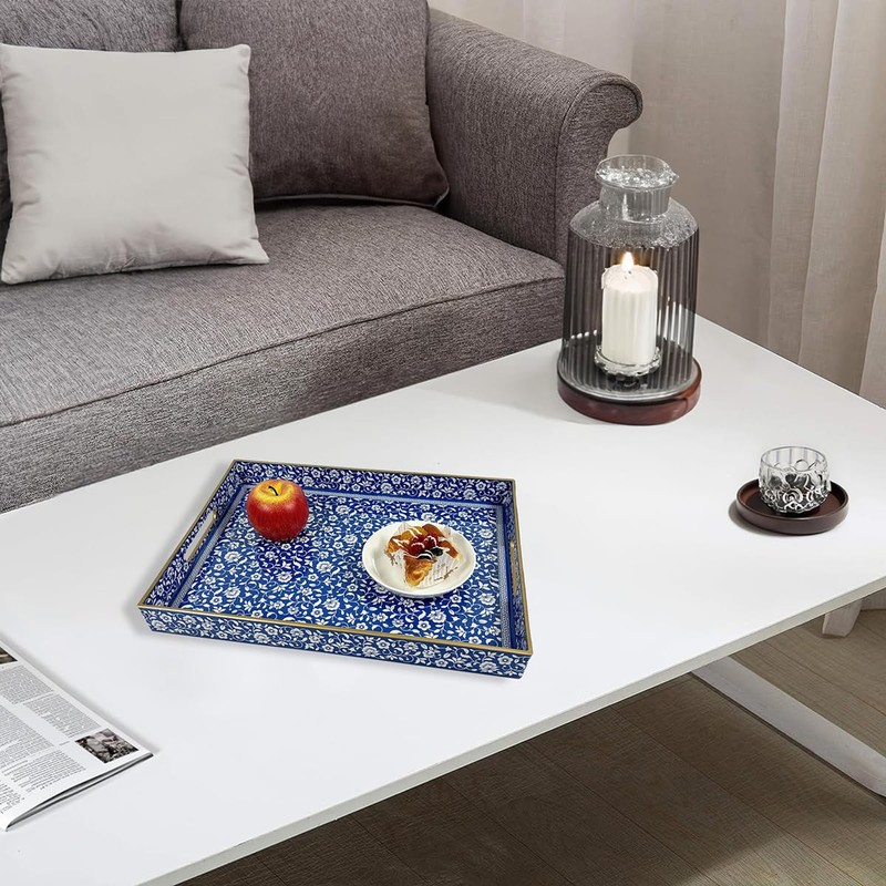 Decorative Serving Plastic Tray, Coffee Table Tray, Bohemian Handle, Suitable