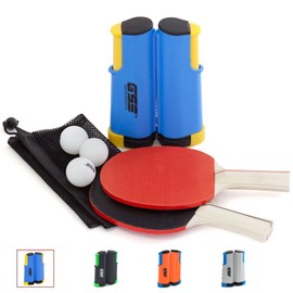 GSE Ping Pong Paddle Set, Portable Table Tennis Set with Retractable Ping Pong Net & Post, 2 Paddles & 3 Ping Pong Balls, Anywhere to-Go Ping Pong Game Set for Any Tables(Blue)